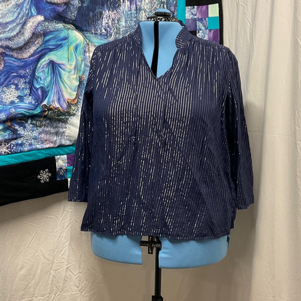 Old Navy Dark Blue and Silver Striped Blouse